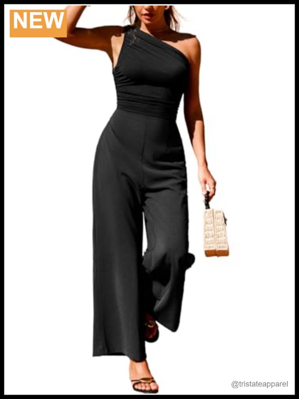 Sleeveless One Shoulder Bodycon Jumpsuit with Straight Leg Design